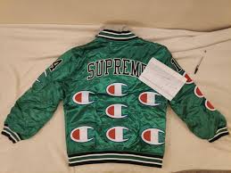 Supreme Supreme Champion Hooded Satin Varsity Jacket Kelly Green Grailed