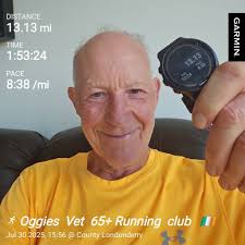 It was very tough But I got it done. ... I must admit my body and legs is  tired ... Half marathon Sub 1.54 Vet 68