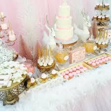 Pink And Gold Winter Wonderland Candy Dessert Table By Bizziebeecreations A Winter Onederland Birthday Party Onederland Birthday Party Winter Wonderland Party