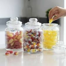 Set Of 3 Large Ribbed Glass Candy Jars