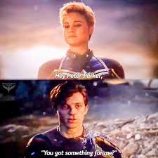 The Light Behind Captain Marvel Makes It Look Like Peters Looking At Her Like I Just Found My Goddess Captain Marvel Comicfilme Peter Parker