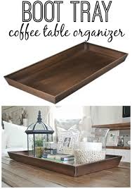 A perfect coffee table design that you will love to adore, it comes with a herringbone or duplicate this another fantastic wooden pallet coffee table that is robust and comes with a solid wood top that comes tightly packed with pallet wood slats, this coffee table will. Diy Boot Tray To Coffee Table Organizer Liz Marie Blog