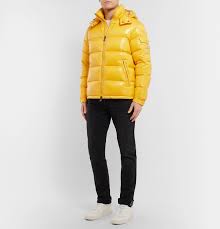 Yellow Maya Quilted Glossed Shell Hooded Down Jacket Moncler Mens Outfits Leather Jacket Men Winter Jacket Men