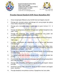 Tujuan dibuatnya sop adalah untuk menyelesaikan pekerjaan secara lebih efektif, rapi, dan sistematis dari awal hingga akhir. Prosedur Operasi Standard Sop Bazar Ramadan 2021 Portal Rasmi Majlis Daerah Yong Peng Mdyp