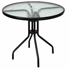 If you have an arrangement of outdoor lounge chairs instead, consider placing a round outdoor coffee table in the center for a communal feel. Costway 32 In Steel Round Outdoor Patio Coffee Table Tempered Glass Top With Umbrella Hole Frame Op3685 The Home Depot