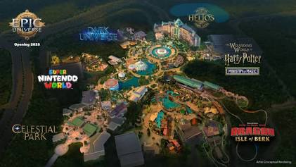 Universal Epic Universe theme park layout, AI generated