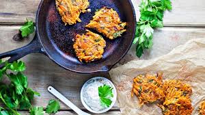 Sweet Potato Kale Latkes With Lemon Green Onion Parsley Sauce Sweet Potato Kale Hanukkah Food Vegetarian Recipes