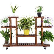 4 Layer Wooden Flower Stand Rolling Flower Plant Display Stand Shelf Ladder Stand Walmart Com Wooden Plant Stands Plant Stands Outdoor Plant Stand Indoor