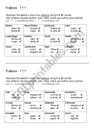 Thanks martin phillips for clipart. Relative Clause Taboo Esl Worksheet By Dominik219