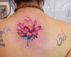 Westend tattoo wien tattoo linework tattoo lotusflower tattoo watercolor tattoo watercolor mandala lotus tat line work tattoo leg tattoos feather tattoos. Wonderful Watercolor Lotus Flower Tattoo On Girl Upper Back