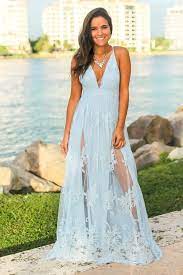 Light Blue Evening Dress Floral V Neck Party Dress Lace Long Prom Dress Evening Dress Prom Dresses Blue Evening Dresses Evening Dresses Tulle Prom Dress