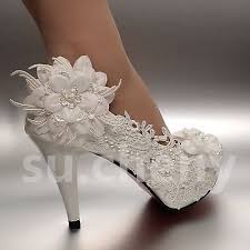 Su Cheny 2 3 4 White Ivory Heels Lace Ribbon Crystal Pearl Wedding Bridal Shoes Ebay Pearl Wedding Shoes Wedding Shoes Bridal Shoes