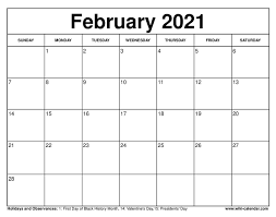 Monthly calendars and planners for every day, week, month and year with fields for entries and notes; Free Printable February 2021 Calendars