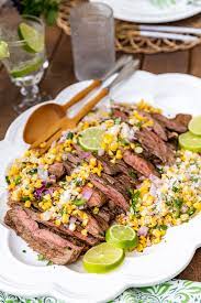 Backyard Grilling Party Grilled Skirt Steak With Street Corn Salsa Pizzazzerie Skirt Steak Grilled Dinner Grilled Skirt Steak