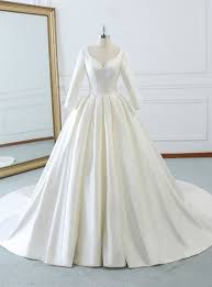 Ivory White Satin Sweetheart Long Sleeve Wedding Dress With Train Wedding Dresses Satin Wedding Dresses Unique Bridal Dresses