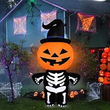 See more ideas about outdoor halloween, halloween decorations, holidays halloween. Buy Angela Alex Halloween Inflatable Decoration Outdoors Pumpkin Ghost Skull 4 Feet Blow Up Pumpkin Head With Skeleton Body Halloween Decorations Led Inflatable For Indoor Outdoor Yard Garden Online In Vietnam B07tbd1ryz