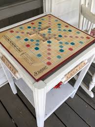 Make A Scrabble Game Table Do You Have That Old Scrabble Board Game That Just Sits In The Closet Collecting Dust Well I Scrabble Game Decor Scrabble Board