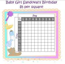 To play this baby shower game, simply print our free calendar grid, then fill in the month and dates of the baby's due date. Set Up A Baby Pool Like A Super Bowl Pool 5 Per Square Winner Takes 1 2 The Pot He Other 1 2 The Pot Goes To The Baby Super Bowl Pool Baby Pool Baby Bowls