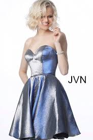 Royal Blue Metallic Fit And Flare Short Cocktail Dress Royalblue Jvn Short Cocktail Dress Metallic Cocktail Dresses Homecoming Dresses
