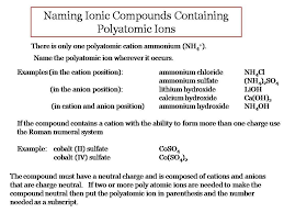 Namingioniccompounds Polyatomic Compounds Compounds Poly Atomic Compounds Are Combinations Of Non Metals Or Transition Metal Polyatomic Ion Ionic Compound