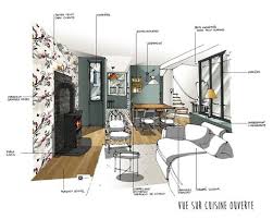 Croquis Architecte D Interieur Realisation Dominique Jean Pour Edeco Renovation Verriere Poele A Bois Carreaux De Ciment En 2020 Architecte Interieur Croquis Architecte Et Croquis Maison