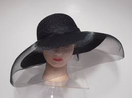 Hat Black X Wide Brim Kentucky Derby Funeral Church Full Veil Funeral Attire Funeral Wear Womens Wide Brim Hats