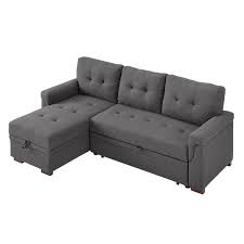 Bowery hill steel gray linen reversible/sectional sleeper sofa with storage for small space. Bowery Hill Steel Gray Linen Reversible Sectional Sleeper Sofa With Storage Bh 4752 1935209