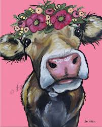 Cow Art Print From Original Canvas Cow Painting Cow With Flower Crown Farmhouse Cow Art Cow On Canvas Art Fine Art Or Canvas Cow Print Cow Painting Cow Art Cow Canvas