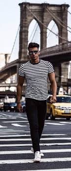 Black And White Striped Shirt Outfit Ideas Joortner Summer Outfit Idea With A White Black Striped T Shirt Sunglasses Black Denim Wrist Accessories Mens Outfits Summer Outfits Men Mens Fashion Casual