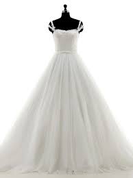 Ein wunderschönes hochzeitskleid, passend für große größen oder als hochzeitskleid mit durchsichtigen trägern. A Linie Brautkleid Tragern Tull Kathedrale Schleppe Applikationen Strass Schnurung Dresstells Com
