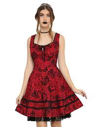 Red Black Flocked Filigree Skull Dress Red Black Dress Long Red Dress Red Cocktail Dress