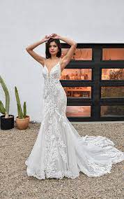 Spaghetti Strap V Neckline Lace And Tulle Fit And Flare Wedding Dress Kleinfeld Bridal Wedding Dresses Kleinfeld Fit And Flare Wedding Dress Essense Of Australia Wedding Dresses