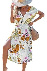 CUPSHE Women's Swimsuit Coverup Short Sleeve V Neck Summer Boho Beach Cover  Ups Dresses Black, X-Small at Amazon Women's Clothing store