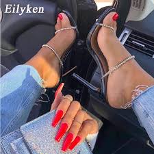 Talons épais de 7 cm, fines brides élastiques à l'avant du pied pour plus de confort, bouts carrés. Eilyken Mules A Talons Hauts En Pvc Transparent Pour Femmes Pantoufles Fetiches D Ete Chaussures Slingback 2021 Aliexpress