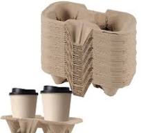 SEUNMUK 100 Pack Pulp Fiber Cup Drink Carrier, 2 Cups Paper Pulp Holder  Tray, Pulp Fiber Coffee Cup Holder for Takeaway Drinks