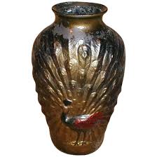 Large Peacock Goofus Glass Vase Original Paint Glass Vase Vase Glass