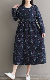 Women Loose Fit Plus Size Pocket Dress Retro Flower Tunic Long Sleeve Fashion Model Pakaian Pakaian Wanita Model Pakaian Muslim