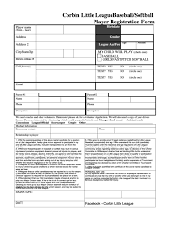 Use the online form as a player registration form for little league, softball, youth football or other community league signups. Corbin Little League Baseball Softball Player Registration Form Printable Pdf Download