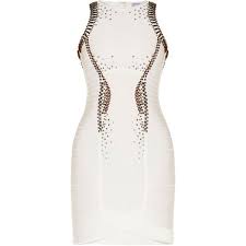 Herve Leger Suniya Multi Studded Beaded Dress Beaded Mesh Dress White Beaded Dress Beaded Dress