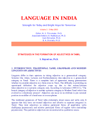 Strategies In The Formation Of Adjectives In Tamil Rajendran S Academia Edu