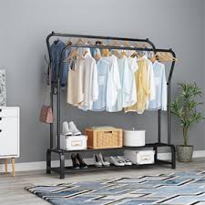 Garderobenständer, kleiderständer garderobe metall mit schuhregal 3 ablagen, freistehende garderobe kleiderständer mit 8 abnehmbaren haken für kleidung, hüte,schale,handtaschen, regenschirm, 2 ablagen Udear Kleiderstander Freistehender Kleiderbugel Doppelruten Multifunktional Schlafzimmer Kleiderstander Schwarz Amazon De Kuche Haushalt Wohnen