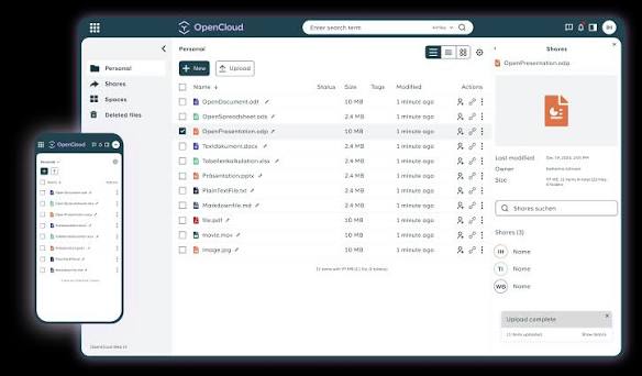 OpenCloud workspace interface for sovereign file storage, sharing, and collaboration