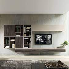 Tv Unit Composition Evoke By Siluetto Features 4 Wall Mounted Units And Bookcase Contemporary Tv Units Modern Tv Stand Living Rooms Tv Room Design