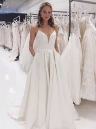 Simple Spaghetti Straps A Line Cheap Wedding Dresses Online Cheap Bridal Dresses Wd490 Wedding Dress With Pockets Wedding Dresses Romantic Cheap Bridal Dresses