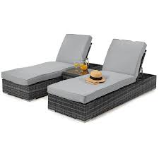 Maze Rattan Orlando Sunlounger Set With Side Table In Grey Rattan Garden Furniture Rattan Garden Furniture Grey Garden Furniture Sun Lounger