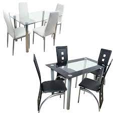 Dark charcoal gray and matte black. Dining Table Set Glass Steel W 4 Chairs Kitchen Room Breakfast Furniture Black White Us Warehouse Drop Shipping Available Dining Tables Aliexpress