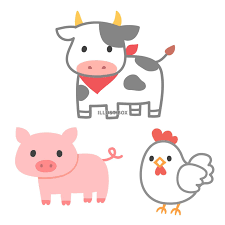 かわいい牛と豚と鶏：イラスト無料