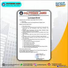 Contoh lowongan kerja menarik untuk kebutuhan rekrutmen anda seperti lowongan kerja hrd, design interior, marketing manager dan contoh dalam bahasa inggris. Lowongan Kerja Politeknik Jambi Maret 2021