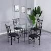 Costway 5 piece dining set table 29.6'' and 4 chairs glass metal kitchen breakfast furniture white. 1