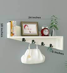 Buy Home Sparkle White Mango Wood Wall Shelf With Key Holder Online Modern Wall Shelves Wall Shelves Home Decor Pepperfry Product Wood Wall Shelf Wooden Wall Shelves Wall Shelves